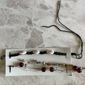 Braided wire mix beads, 3 white shell macramé bracelet - 2 strands